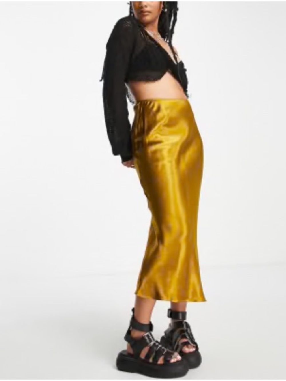 Topshop Midi Slip Skirt in Gold